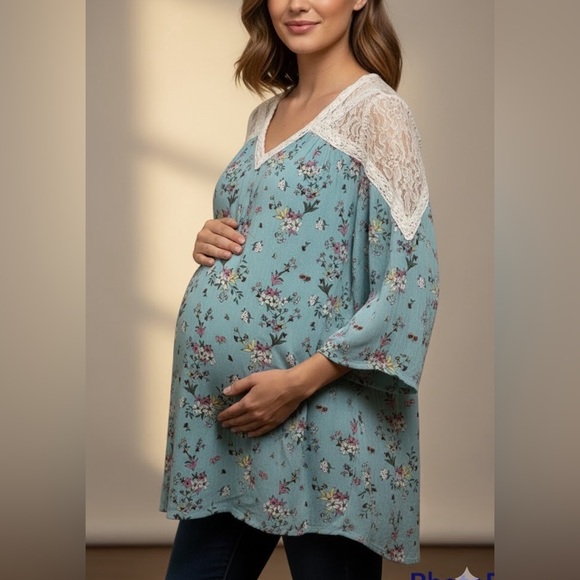 Liz Lange Maternity Teal and Floral and Ivory Floral Lace design Size Medium - Picture 3 of 12